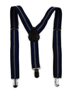 Boys Adjustable Navy, Blue & Grey Striped Patterned Suspenders