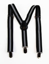 Boys Adjustable Black With Thick White Stripe Patterned Suspenders