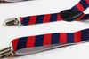 Boys Adjustable Red & Navy Diagonal Striped Patterned Suspenders