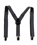 Boys Adjustable Black & White Striped Patterned Suspenders