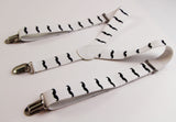 Boys Adjustable White With Black Moustaches Patterned Suspenders