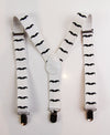 Boys Adjustable White With Black Moustaches Patterned Suspenders