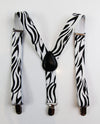 Boys Adjustable White & Black Zebra Patterned Suspenders