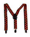 Boys Adjustable Orange & Black Checkered Patterned Suspenders