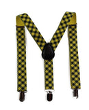 Boys Adjustable Yellow & Black Checkered Patterned Suspenders