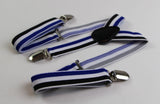 Boys Adjustable Black, White & Blue Striped Patterned Suspenders