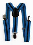 Boys Adjustable Light Blue & Thick Black Striped Patterned Suspenders
