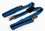 Boys Adjustable Light Blue & Thick Black Striped Patterned Suspenders