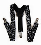 Boys Adjustable Black With White Musical Notes Patterned Suspenders
