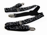 Boys Adjustable Black With White Musical Notes Patterned Suspenders