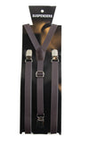 Boys Adjustable Faux Leather Thin Dark Brown Suspenders