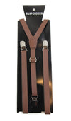 Boys Adjustable Faux Leather Thin Brown Suspenders