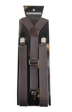 Boys Adjustable Faux Leather Thick Dark Brown Suspenders