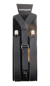 Boys Adjustable Faux Leather Thick Black Suspenders