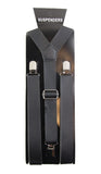 Boys Adjustable Faux Leather Thick Black Suspenders