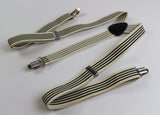 Mens Adjustable Cream & Black Striped Patterned Suspenders