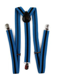Mens Adjustable Light Blue & Black Striped Patterned Suspenders