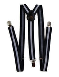 Mens Adjustable Navy & Thick White Striped Patterned Suspenders