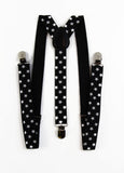 Mens Adjustable Black With White Stars Patterned Suspenders