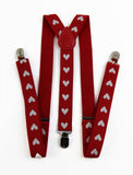 Mens Adjustable Red With White Hearts Patterned Suspenders