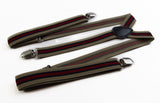 Mens Adjustable Latte, Red & Navy Striped Patterned Suspenders