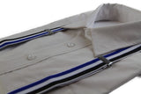 Mens Adjustable Blue, White & Black Striped Patterned Suspenders