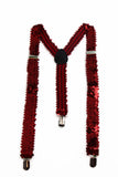 Adjustable 100cm Red Mens & Womens Sequin Suspenders