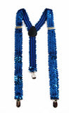 Adjustable 100cm Blue Mens & Womens Sequin Suspenders