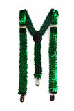 Adjustable 100cm Green Mens & Womens Sequin Suspenders