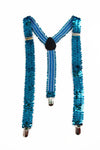 Adjustable 100cm Light Blue Mens & Womens Sequin Suspenders
