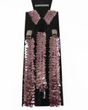 Adjustable 100cm Light Pink Mens & Womens Sequin Suspenders