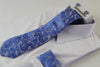 Mens Cornflower Blue & Baby Blue Boho Paisley Matching Neck Tie, Pocket Square, Cuff Links And Tie Clip Set