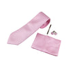 Mens Pink Striped Matching Neck Tie, Pocket Square, Cuff Links And Tie Clip Set