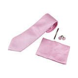 Mens Pink Striped Matching Neck Tie, Pocket Square, Cuff Links And Tie Clip Set