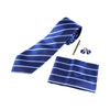 Mens Dark Blue & White Striped Matching Neck Tie, Pocket Square, Cuff Links And Tie Clip Set