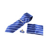 Mens Dark Blue & White Striped Matching Neck Tie, Pocket Square, Cuff Links And Tie Clip Set