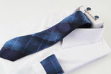 Mens Ocean Blue Checkered Matching Neck Tie, Pocket Square, Cuff Links And Tie Clip Set