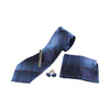 Mens Ocean Blue Checkered Matching Neck Tie, Pocket Square, Cuff Links And Tie Clip Set