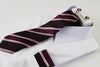 Mens Burgundy Boho Paisley Striped Matching Neck Tie, Pocket Square, Cuff Links And Tie Clip Set