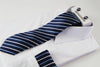 Mens Navy Striped Matching Neck Tie, Pocket Square, Cuff Links And Tie Clip Set