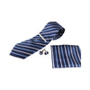 Mens Navy Striped Matching Neck Tie, Pocket Square, Cuff Links And Tie Clip Set