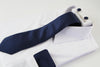Mens Navy Lines Matching Neck Tie, Pocket Square, Cuff Links And Tie Clip Set