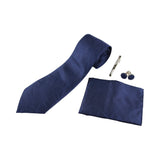 Mens Navy Lines Matching Neck Tie, Pocket Square, Cuff Links And Tie Clip Set