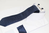 Mens Navy Laddered Matching Neck Tie, Pocket Square, Cuff Links And Tie Clip Set