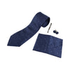 Mens Navy Laddered Matching Neck Tie, Pocket Square, Cuff Links And Tie Clip Set