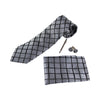 Mens Black & Silver Houndstooth Checkered Neck Tie, Pocket Square, Cuff Links And Tie Clip Set