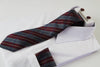 Mens Grey, Maroon & Navy Checkered Matching Neck Tie, Pocket Square, Cuff Links And Tie Clip Set