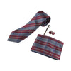 Mens Grey, Maroon & Navy Checkered Matching Neck Tie, Pocket Square, Cuff Links And Tie Clip Set