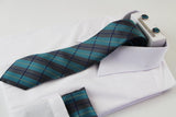 Mens Grey, Sky Blue & Navy Checkered Matching Neck Tie, Pocket Square, Cuff Links And Tie Clip Set