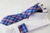 Mens Blue & Pink Checkered Matching Neck Tie, Pocket Square, Cuff Links And Tie Clip Set